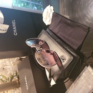 SOLD 21K Chanel 2022 SE UV Round Sunglasses: Metal/Strass Silver, Pink Mirrored